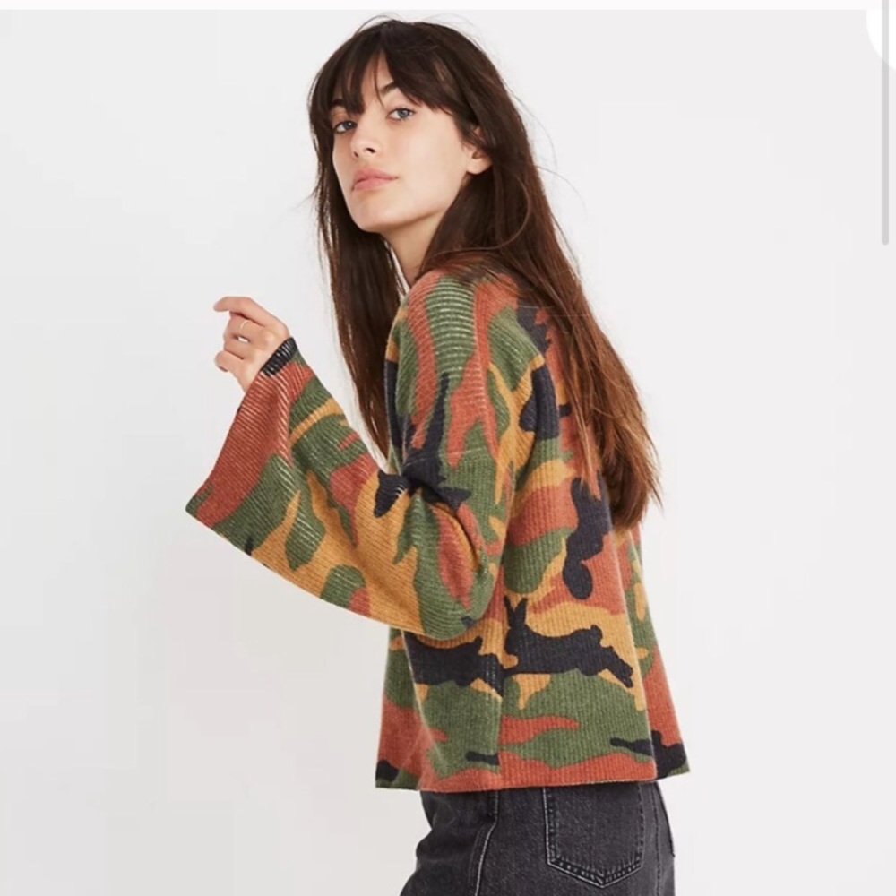 Madewell Camo Sweater Flare Sleeves